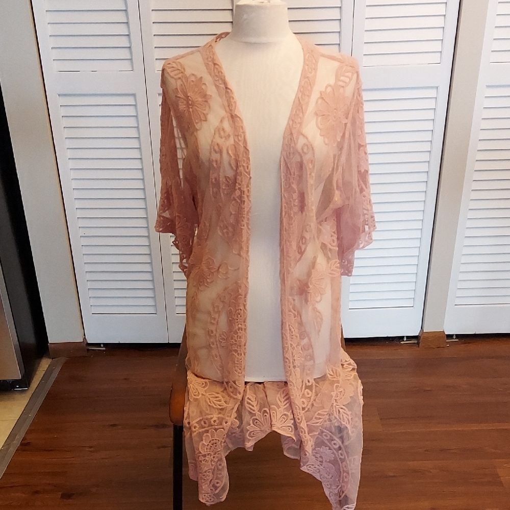 Sheer Pink Lace Kimono